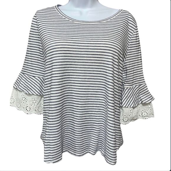 ELLE Women's Double Ruffle Sleeve Top - Picture 2 of 9